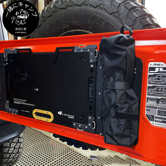 X-STREAM Jeep Wrangler Tailgate Rack – JL / JK Tailgate Table, Rear Door Storage Panel, Tactical Molle Board, Foldable Cargo Shelf, Off-Road Accessory, Camping Gear