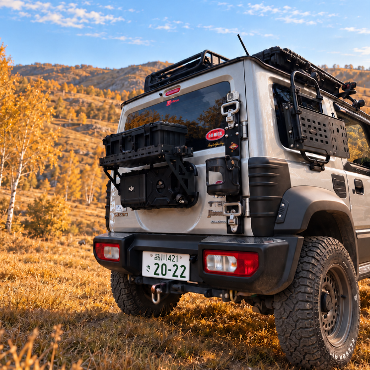 X-STREAM Suzuki Jimny Rear Gate Tactical Expansion Panel – Rear Door Storage Rack, Mounting Bracket, Spare Tire Replacement, Rear Ladder, Custom Fit Exterior Accessory