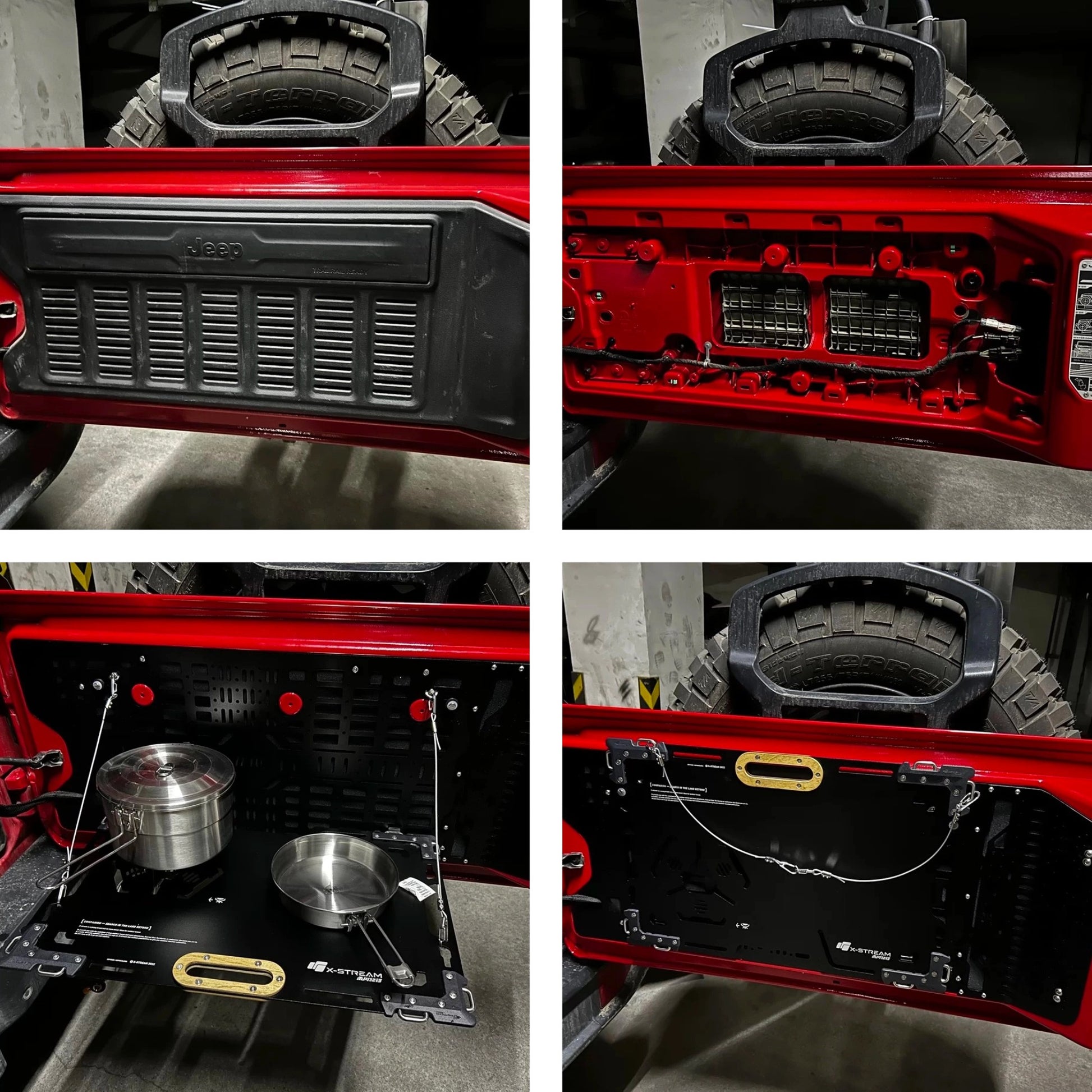 X-STREAM Jeep Wrangler Tailgate Rack – JL / JK Tailgate Table, Rear Door Storage Panel, Tactical Molle Board, Foldable Cargo Shelf, Off-Road Accessory, Camping Gear