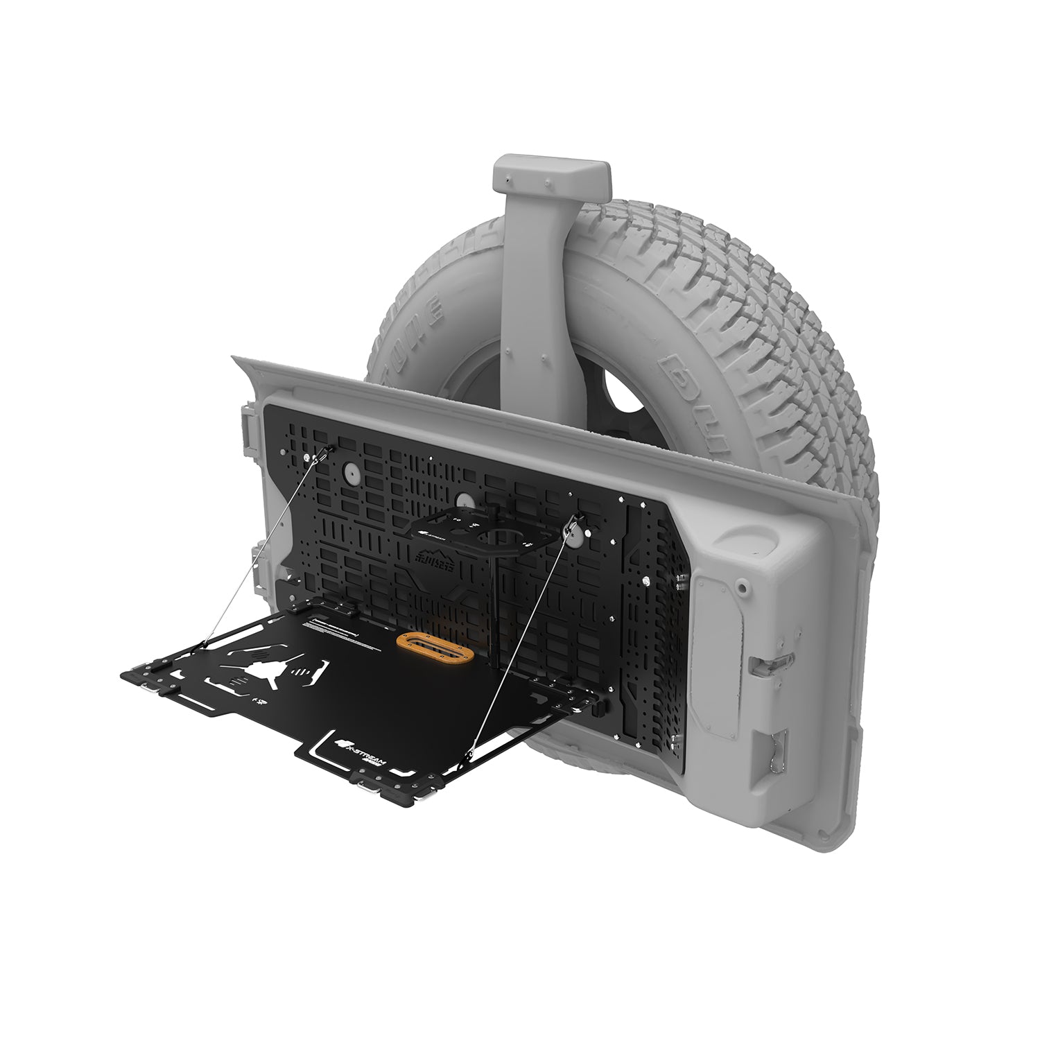 X-STREAM Jeep Wrangler Tailgate Rack – JL / JK Tailgate Table, Rear Door Storage Panel, Tactical Molle Board, Foldable Cargo Shelf, Off-Road Accessory, Camping Gear